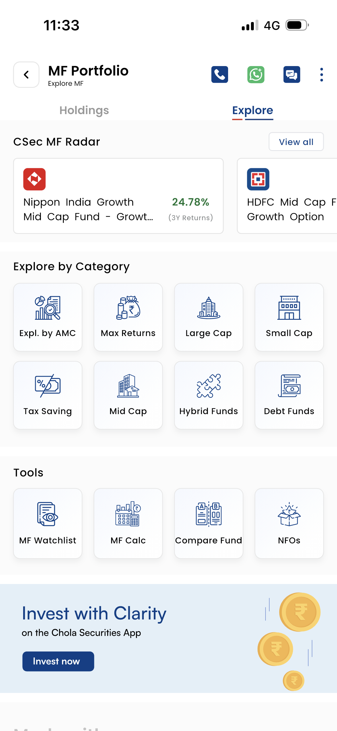 Chola Securities app — mutual fund investing