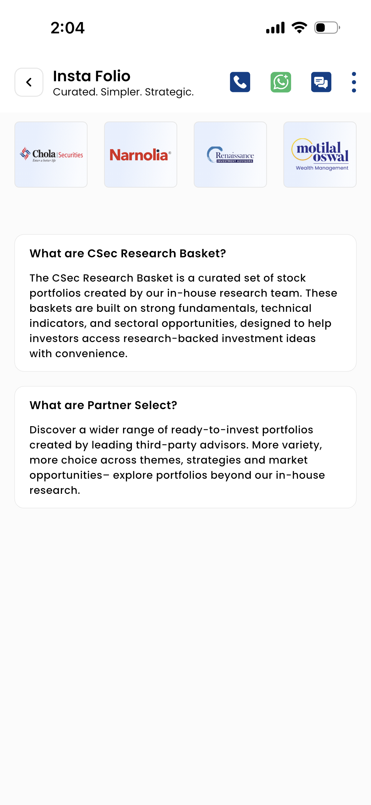 Insta Folio on the Chola Securities app