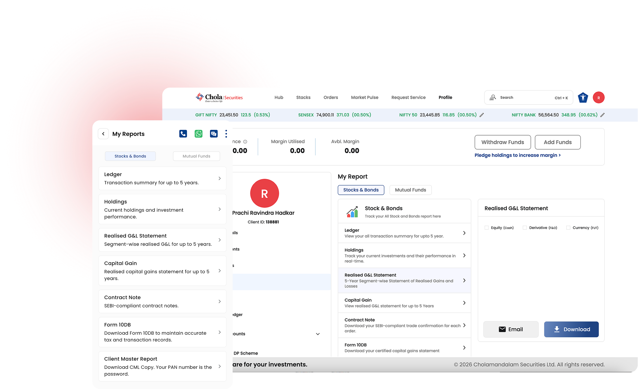 Chola Securities app &mdash; reports and account statements