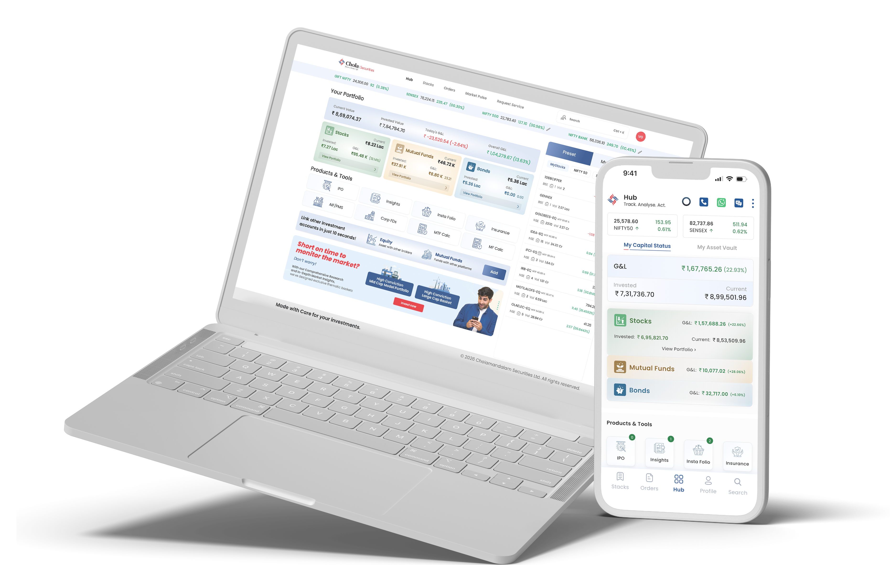 Chola Securities app on web and mobile